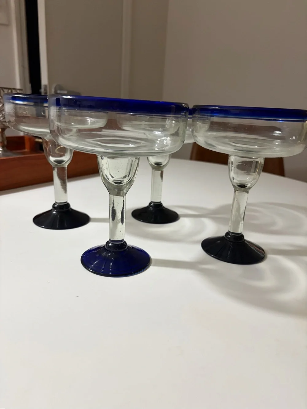 Blue-Rimmed Glass Margarita Coupes - Set of 4
